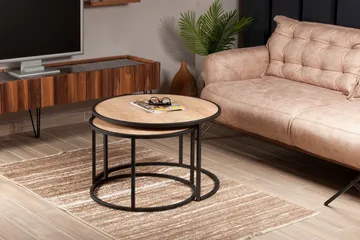 Hejde Settbord 80 cm Rundt 2 Bord - Lysebrun/Svart - Møbler - Bord - Sofabord