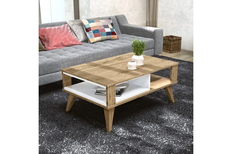 Hejde Sofabord 90 cm med Oppbevaringshylle - Brun/Hvit - Møbler - Bord - Sofabord