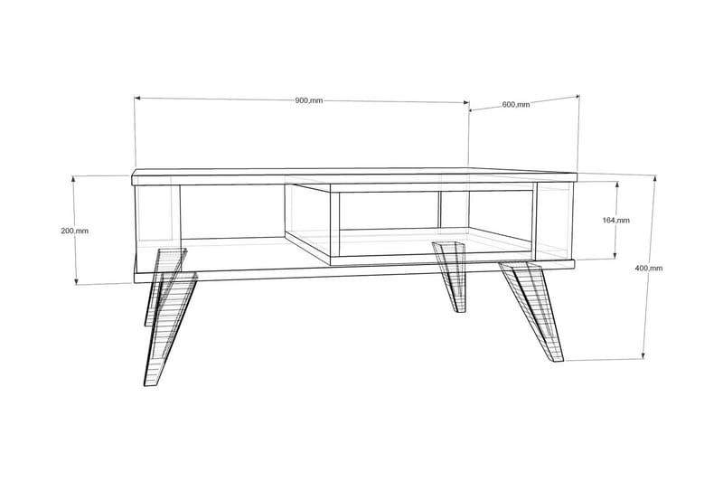 Hejde Sofabord 90 cm med Oppbevaringshylle - Brun/Hvit - Sofabord