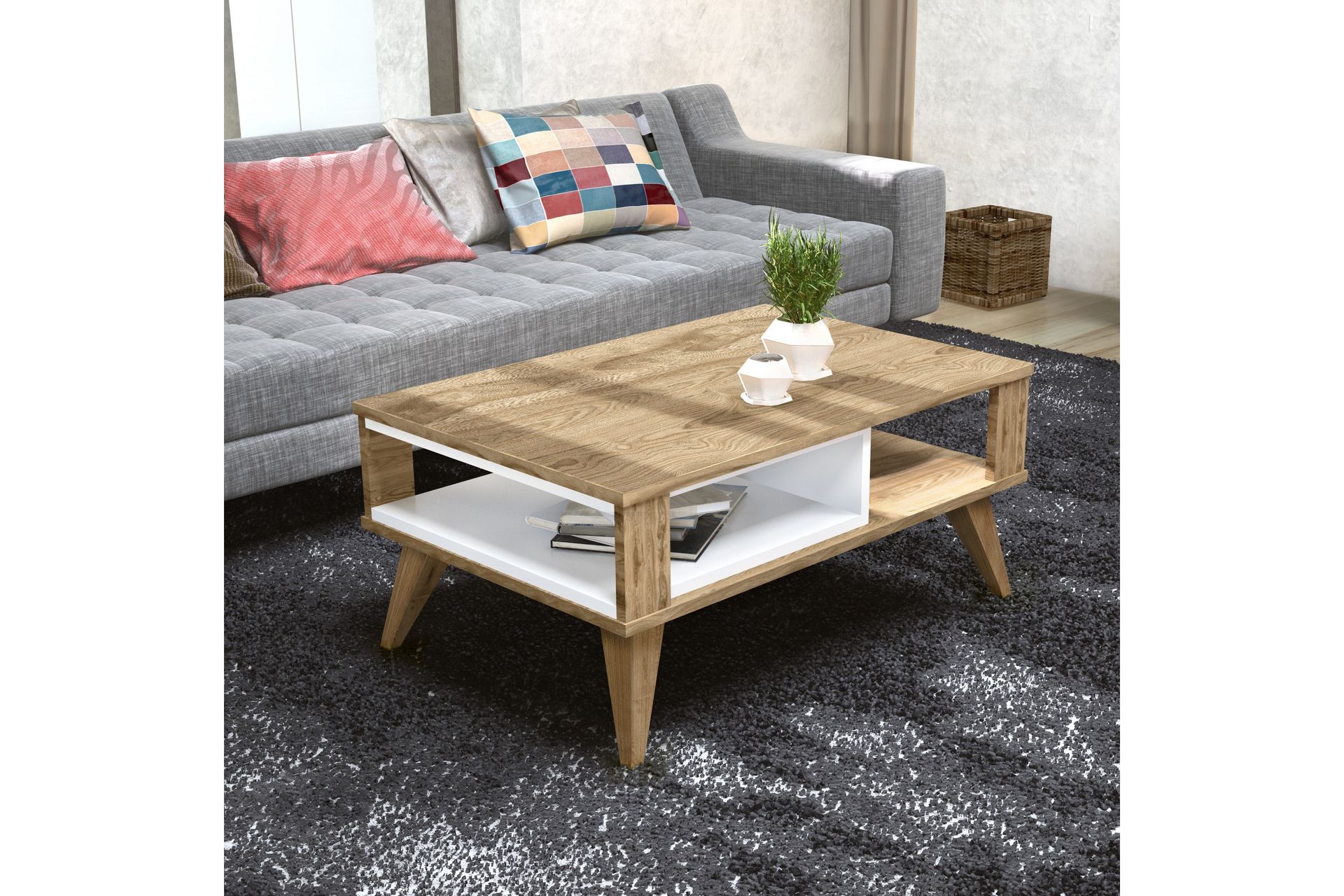 Hejde Sofabord 90 cm med Oppbevaringshylle - Brun/Hvit - Møbler - Bord - Sofabord