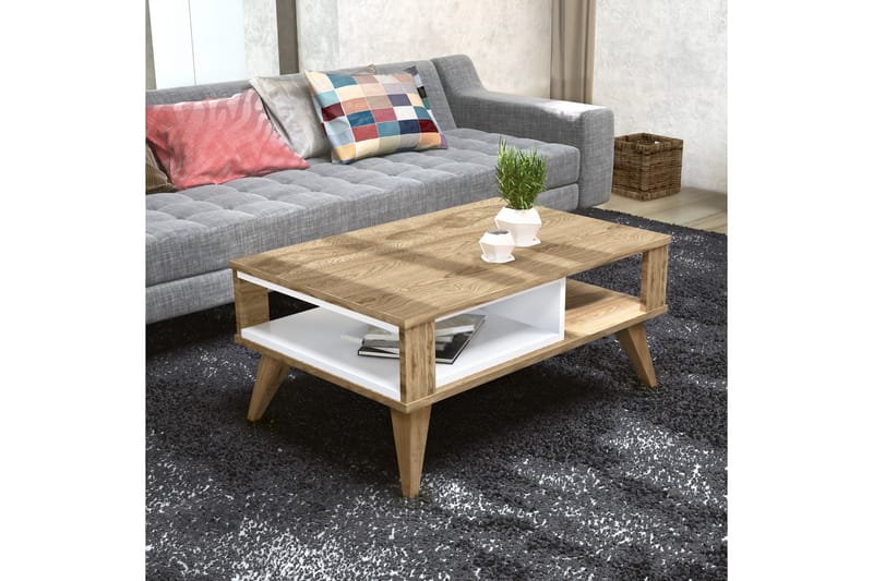 Hejde Sofabord 90 cm med Oppbevaringshylle - Brun/Hvit - Møbler - Bord - Sofabord