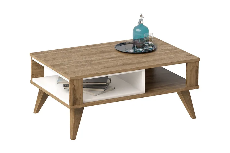 Hejde Sofabord 90 cm med Oppbevaringshylle - Brun/Hvit - Møbler - Bord - Sofabord