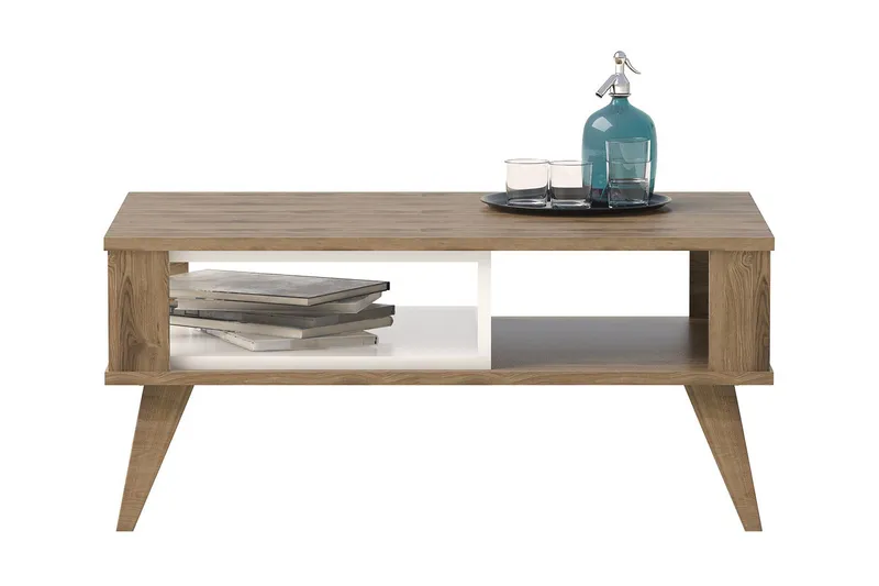 Hejde Sofabord 90 cm med Oppbevaringshylle - Brun/Hvit - Møbler - Bord - Sofabord