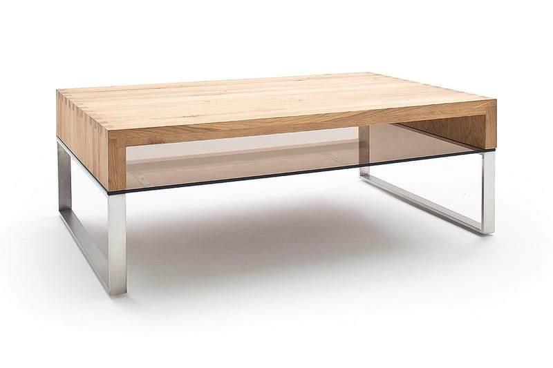 Hilaryn Sofabord 110 cm med Oppbevaringshylle - Glass/Natur/Metall - Møbler - Bord - Sofabord