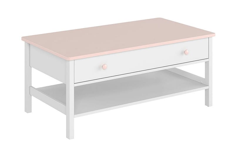 Hilts Sofabord 110 cm med Oppbevaringsskuffer + Hylle - Hvit/Rosa - Møbler - Bord - Sofabord