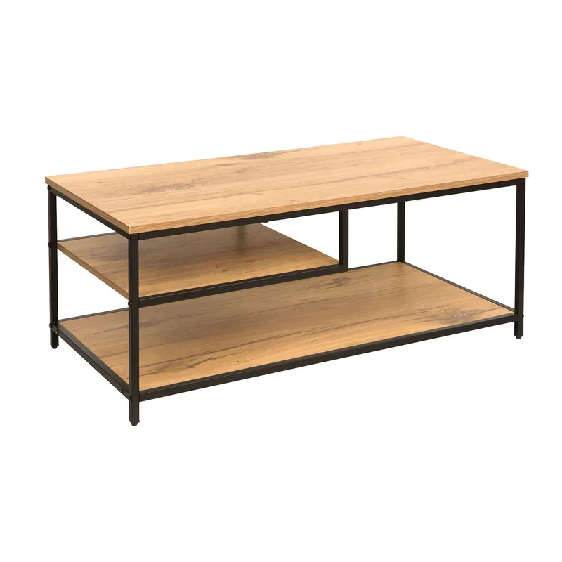 Sofabord HOME4YOU Dimitra 100x50x40 cm rustikk/svart, Lyst rustikt tre / svart