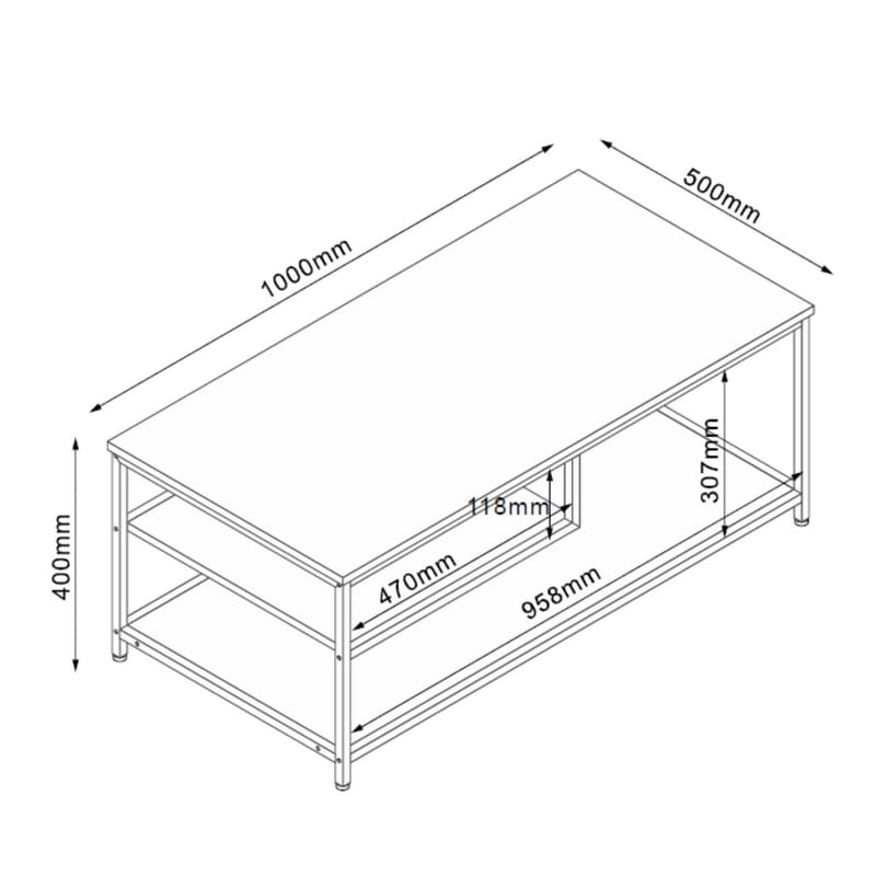 Sofabord HOME4YOU Dimitra 100x50x40 cm rustikk/svart - Lyst rustikt tre / svart - Møbler - Bord - Sofabord