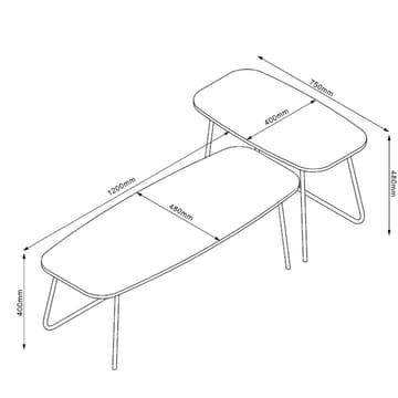 Sofabord HOME4YOU Duo 2 stk. 120x48x40 cm 75x40xh48 cm Ask/svart - ask/svart - Møbler - Bord - Sofabord