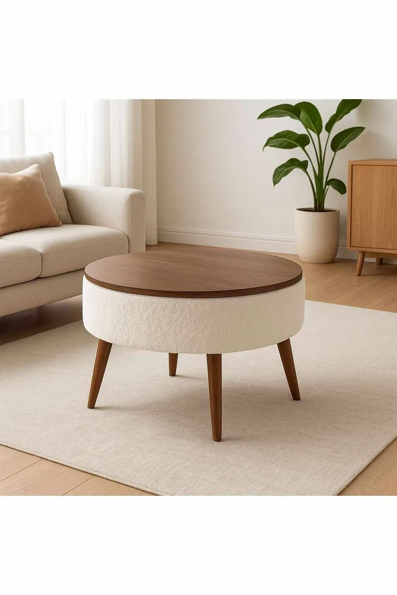 Sofabord Homitis Noya Round (Ø60 x H43 cm) hvit valnøtt - Møbler - Bord - Sofabord