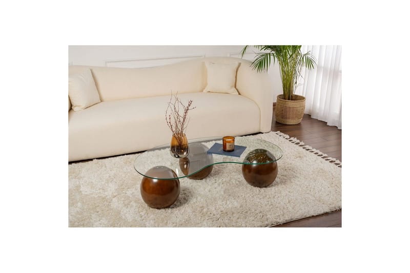 Sofabord Homitis Sofabord Jaromere Valnøtt / Transparent Mellommørkt tre, flerfarget - Møbler - Bord - Sofabord