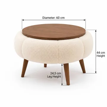 Sofabord Homitis Papatya 60 (Ø60 x H44 cm) Krem valnøtt - Møbler - Bord - Sofabord