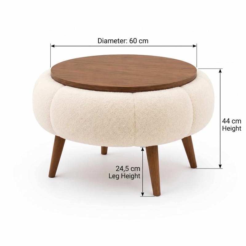 Sofabord Homitis Papatya 60 (Ø60 x H44 cm) Krem valnøtt - Møbler - Bord - Sofabord
