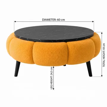 Sofabord Homitis Papatya 60 (Ø60 x H44 cm) Oransje svart marmor - Møbler - Bord - Sofabord