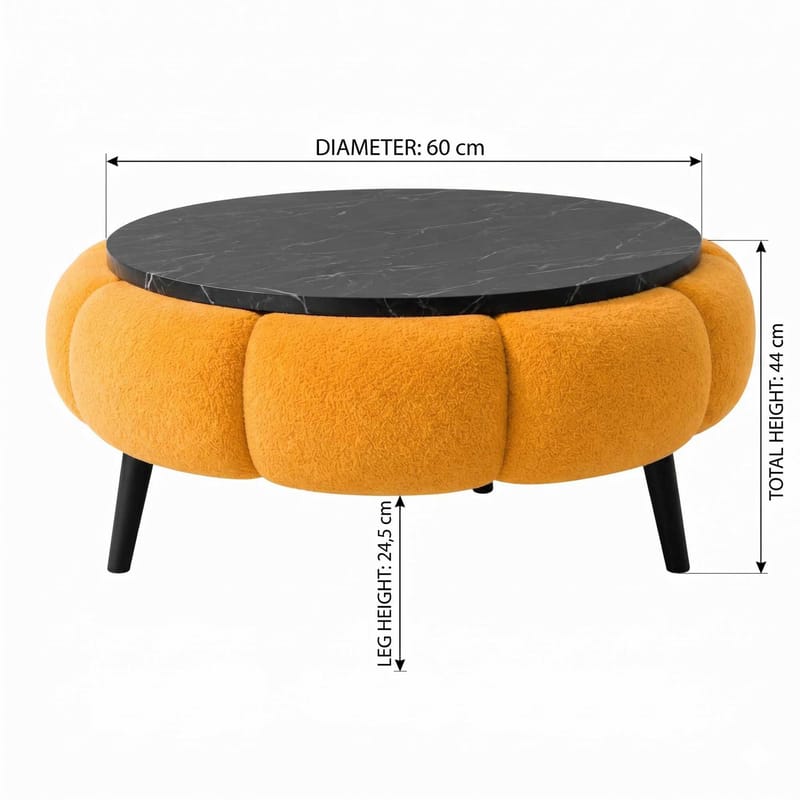 Sofabord Homitis Papatya 60 (Ø60 x H44 cm) Oransje svart marmor - Møbler - Bord - Sofabord