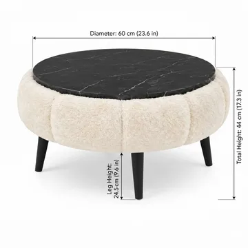 Sofabord Homitis Papatya 60 (Ø60 x H44 cm) Krem svart marmor - Møbler - Bord - Sofabord
