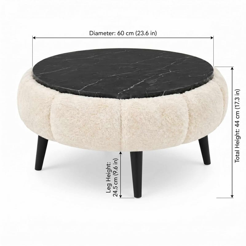 Sofabord Homitis Papatya 60 (Ø60 x H44 cm) Krem svart marmor - Møbler - Bord - Sofabord