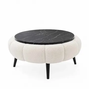 Sofabord Homitis Papatya 60 (Ø60 x H44 cm) Hvit svart marmor