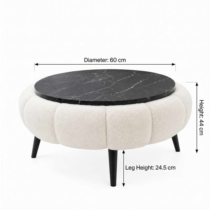 Sofabord Homitis Papatya 60 (Ø60 x H44 cm) Hvit svart marmor - Møbler - Bord - Sofabord
