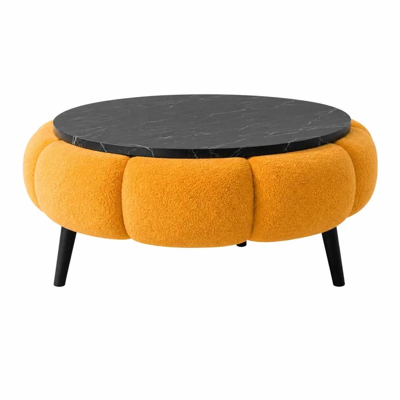 Sofabord Homitis Papatya 60 (Ø60 x H44 cm) Oransje svart marmor, undefined