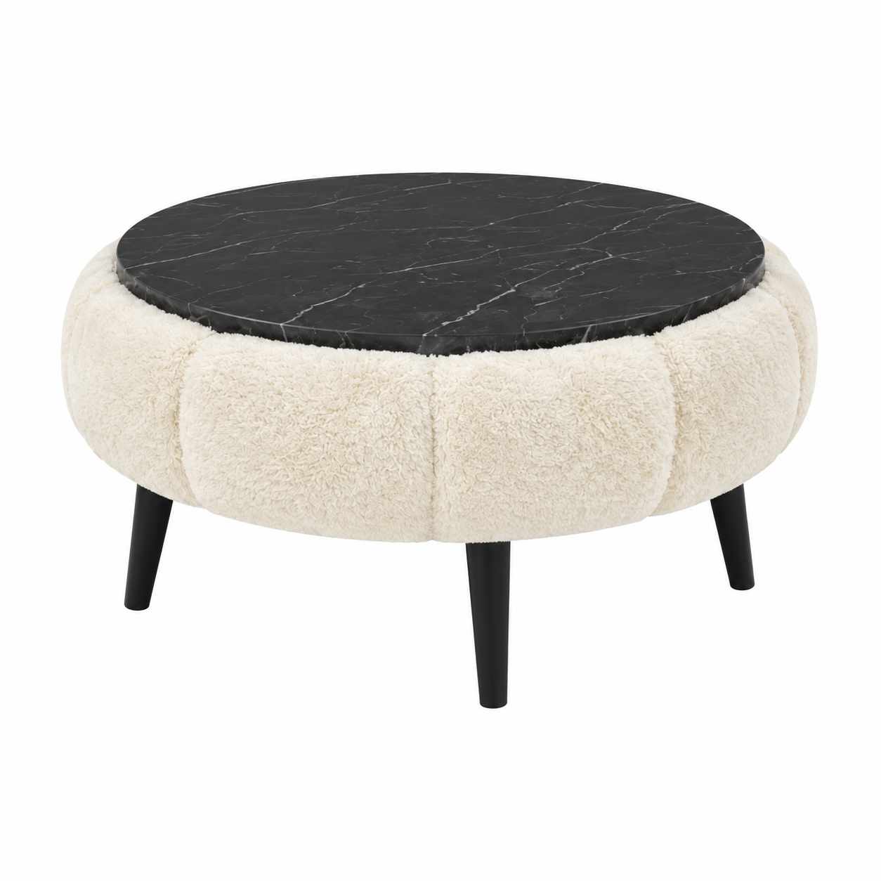 Sofabord Homitis Papatya 60 (Ø60 x H44 cm) Krem svart marmor -