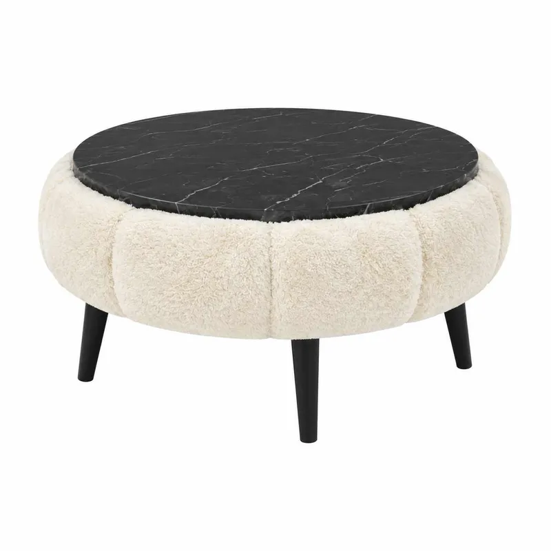 Sofabord Homitis Papatya 60 (Ø60 x H44 cm) Krem svart marmor, undefined