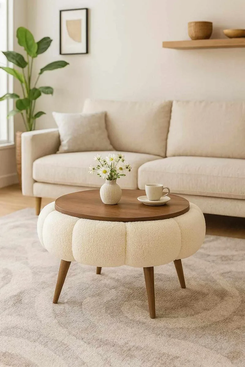 Sofabord Homitis Papatya 60 (Ø60 x H44 cm) Krem valnøtt - Møbler - Bord - Sofabord