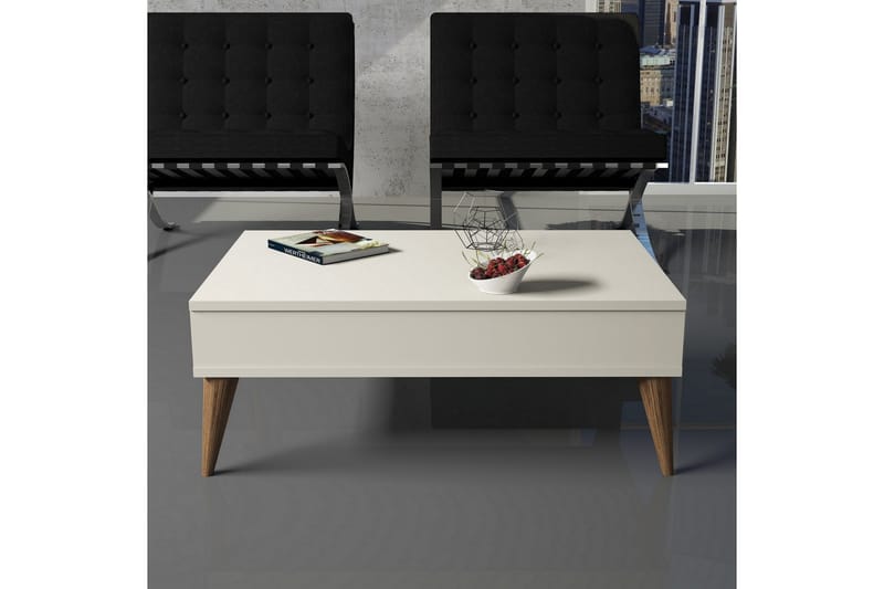 Hoptrup Sofabord 90 cm med Oppbevaringshylle - Kremhvit/Natur - Sofabord