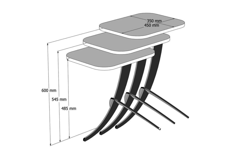 Hovdane Settbord 45 cm 3 Bord - Hvit - Sofabord - Settbord