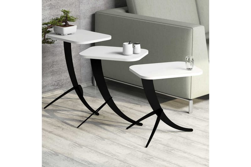 Hovdane Settbord 45 cm 3 Bord - Hvit/Svart - Møbler - Bord - Sofabord