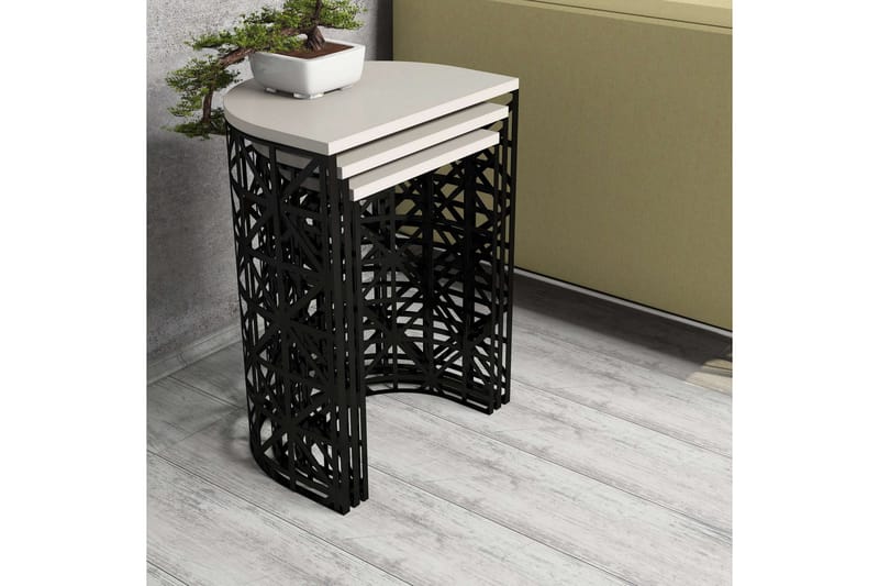 Hovdane Settbord 46 cm Halvcirkel 3 Bord - Hvit/Svart - Møbler - Bord - Sofabord