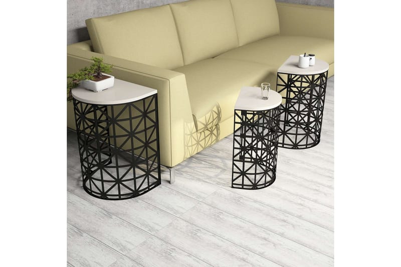 Hovdane Settbord 46 cm Halvcirkel 3 Bord - Hvit/Svart - Møbler - Bord - Sofabord