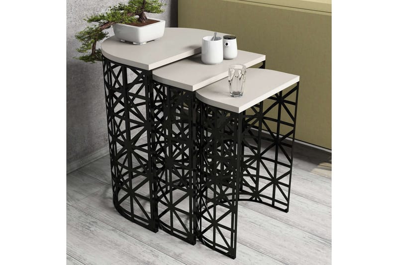 Hovdane Settbord 46 cm Halvcirkel 3 Bord - Hvit/Svart - Møbler - Bord - Sofabord