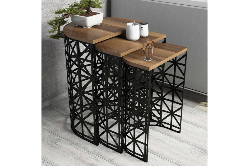 Hovdane Settbord 46 cm Halvcirkel 3 Bord - Mørkebrun/Svart - Møbler - Bord - Sofabord