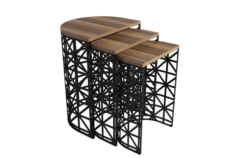 Hovdane Settbord 46 cm Halvcirkel 3 Bord - Mørkebrun/Svart - Sofabord - Settbord