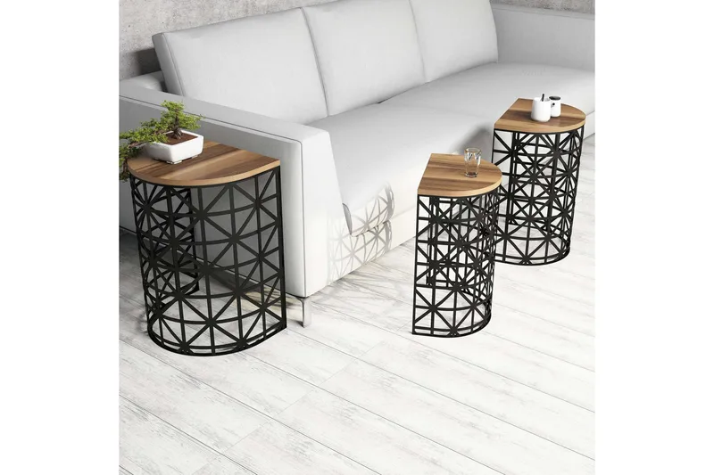 Hovdane Settbord 46 cm Halvcirkel 3 Bord - Mørkebrun/Svart - Møbler - Bord - Sofabord