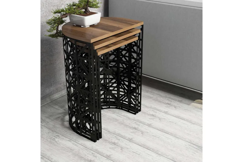 Hovdane Settbord 46 cm Halvcirkel 3 Bord - Mørkebrun/Svart - Møbler - Bord - Sofabord