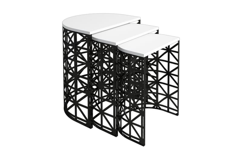 Hovdane Settbord 46 cm Halvsirkel 3 Bord - Hvit/Svart - Sofabord - Settbord