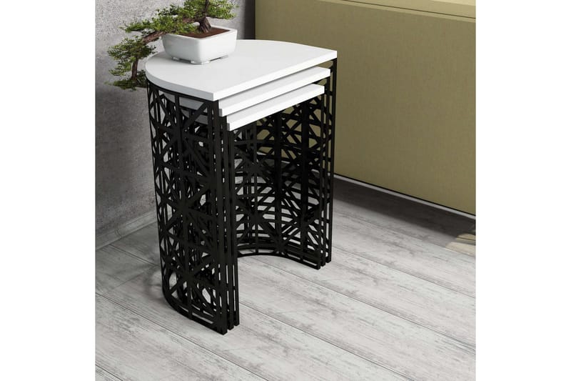 Hovdane Settbord 46 cm Halvsirkel 3 Bord - Hvit/Svart - Møbler - Bord - Sofabord