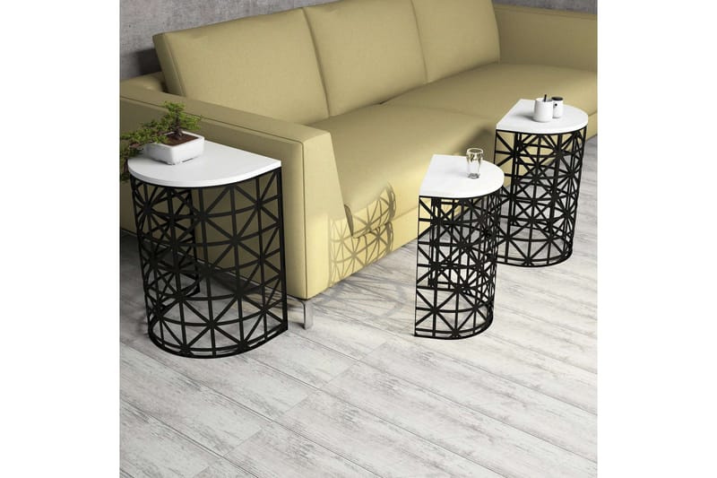 Hovdane Settbord 46 cm Halvsirkel 3 Bord - Hvit/Svart - Møbler - Bord - Sofabord