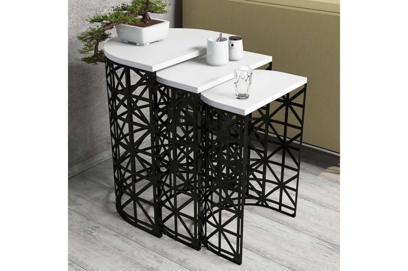 Hovdane Settbord 46 cm Halvsirkel 3 Bord - Hvit/Svart - Møbler - Bord - Sofabord