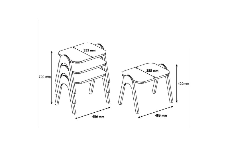 Hovdane Settbord 49 cm 3 Bord - Hvit/Brun - Møbler - Bord - Sofabord