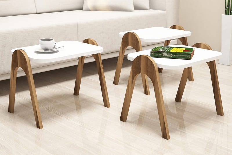 Hovdane Settbord 49 cm 3 Bord - Hvit/Brun - Møbler - Bord - Sofabord