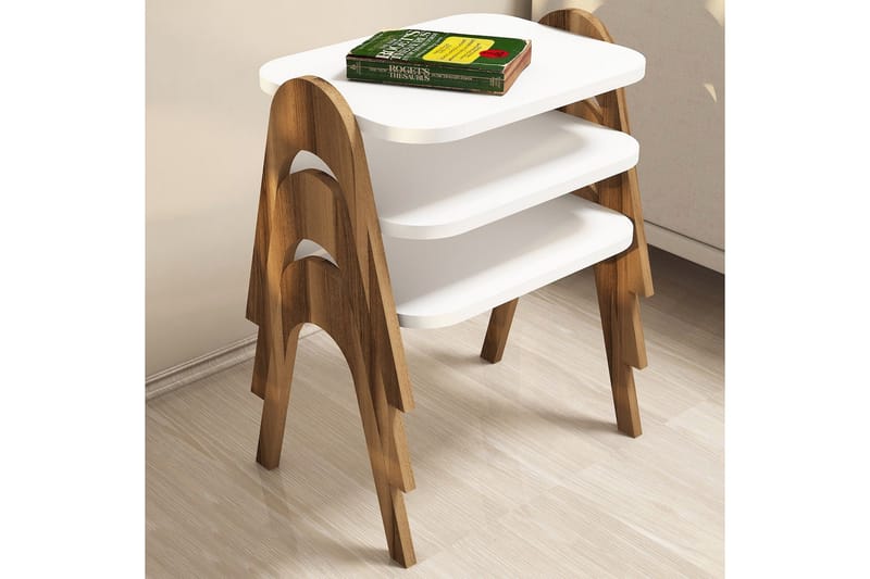 Hovdane Settbord 49 cm 3 Bord - Hvit/Brun - Møbler - Bord - Sofabord