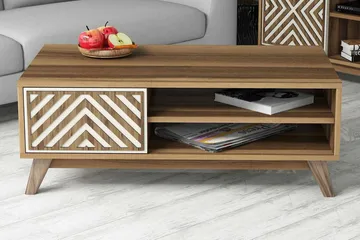 Hovdane Sofabord 105 cm med Oppbevaring 2 Hyller + Skåp Linj