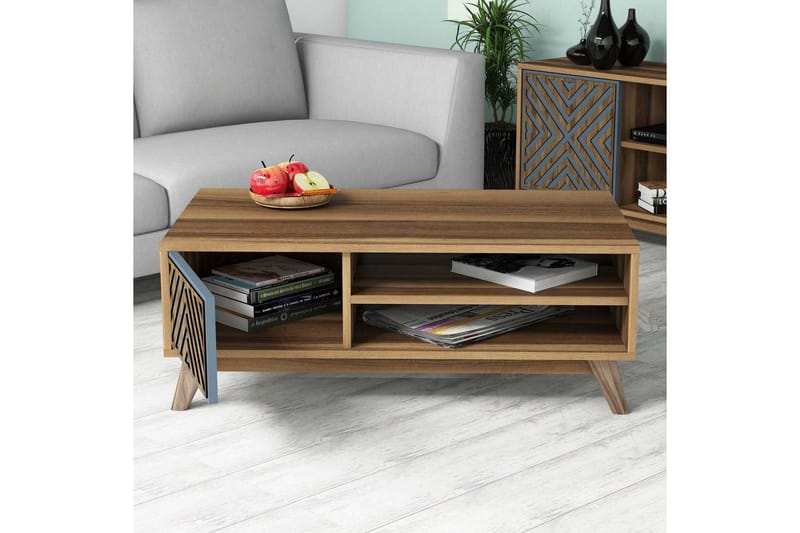 Hovdane Sofabord 105 cm med Oppbevaring 2 Hyller Linjer + Sk - Blå/Brun - Møbler - Bord - Sofabord