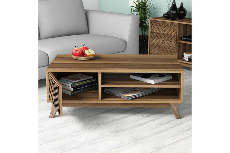 Hovdane Sofabord 105 cm med Oppbevaring 2 Hyller Linjer + Sk - Brun - Møbler - Bord - Sofabord