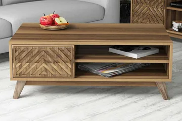 Hovdane Sofabord 105 cm med Oppbevaring 2 Hyller Linjer + Sk