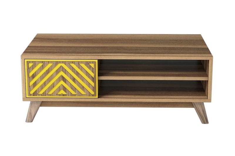 Hovdane Sofabord 105 cm med Oppbevaring 2 Hyller Linjer + Sk - Brun/Gul - Sofabord