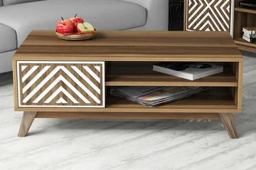 Hovdane Sofabord 105 cm med Oppbevaring 2 Hyller Linjer + Sk