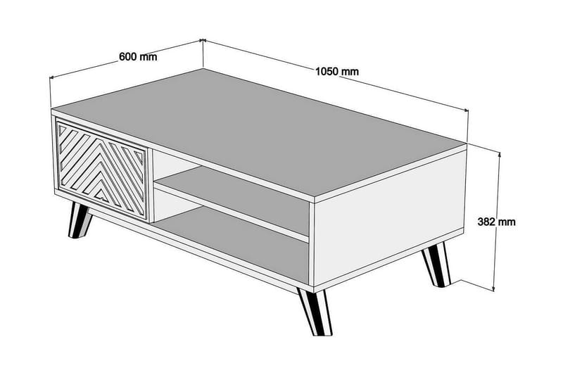Hovdane Sofabord 105 cm med Oppbevaring 2 Hyller Linjer + Sk - Hvit/Brun - Sofabord